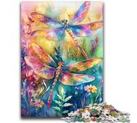 Puzzle 1000 pièces pour Adultes, Motif Libellule Aquarelle, Anti-Stress, Vacances à la Maison, avec Affiche et fiche de Questions-réponses Assorties, 50x75cm