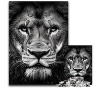 Puzzle 1000 pièces pour Adultes, Motif Lion Noir et Blanc, en Bois, Anti-Stress, pour Passer des Vacances tranquilles, Une œuvre d'art pour Les Enfants de 14 Ans et Plus, 50x75cm