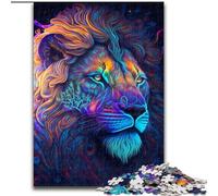 Puzzle 1000 pièces pour Adultes, Motif Lion psychédélique en Bois, idéal pour Les fêtes ou Les Anniversaires, Jeu de société 1000 pièces(50x75cm)