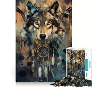Puzzle 1000 pièces pour Adultes,Motif Loup bohème,Attrape-rêves,Jeu de réflexion, pour se détendre,Cadeau Amusant pour Un Anniversaire (38x26cm)