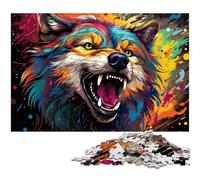 Puzzle 1000 pièces pour Adultes Motif Loup en colère coloré décoration Murale Cadeau d'anniversaire Art Mural 1000 pièces (38 x 26 cm)