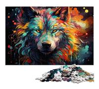Puzzle 1000 pièces pour Adultes Motif Loup Noir psychédélique coloré Puzzle en Papier Cadeau Amusant 1000 pièces (38 x 26 cm)