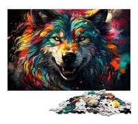 Puzzle 1000 pièces pour Adultes Motif Loup psychédélique coloré Jeu éducatif défi Jouet Illustration Cadeau 1000 pièces (38 x 26 cm)