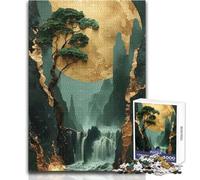 Puzzle 1000 pièces pour Adultes, Motif Lune dorée et Cascade, idéal pour se détendre Pièces Robustes et Bien assemblées Dimensions:38x52cm
