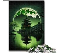 Puzzle 1000 pièces pour Adultes, Motif Lune Verte, en Bois, idéal pour se détendre, comme Cadeau de Noël ou comme décoration d'intérieur(1000 pièces, 50x75cm)