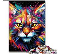 Puzzle 1000 pièces pour Adultes, Motif Lynx coloré en Bois, idéal comme Cadeau pour s'amuser en Famille. 50x75cm. Un pour Noël ou Un Anniversaire.