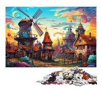 Puzzle 1000 pièces pour Adultes Motif Moulin à Vent Arc-en-Ciel coloré décoration Murale Cadeau d'anniversaire 1000 pièces (38 x 26 cm)