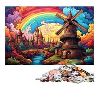 Puzzle 1000 pièces pour Adultes Motif Moulin à Vent Arc en Ciel coloré découpe de précision Cadeau pour Adolescents de 14 Ans et Plus 1000 pièces (75 x 50 cm)