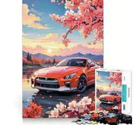 Puzzle 1000 pièces pour Adultes,Motif Nissan GTR en Fleurs de Cerisier,Jeu d'adresse et de réflexion, pour se détendre et Passer Un Moment agréable (50x75cm)