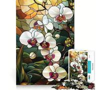 Puzzle 1000 pièces pour Adultes, Motif orchidée en vitrail, décoration soignée, Jeu de Construction, Jeu de Paix, Cadeau d'anniversaire (38x52cm)