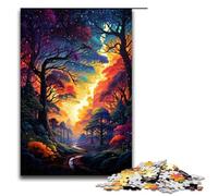Puzzle 1000 pièces pour Adultes Motif psychédélique coloré dans Une forêt Sombre décoration Murale idéal pour Un Bureau 75 x 50 cm