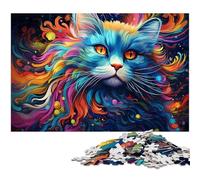 Puzzle 1000 pièces pour Adultes Motif psychédélique coloré de Chat Persan Merveilleux Puzzle en Bois Jouet éducatif 1000 pièces (75 x 50 cm)