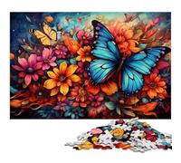 Puzzle 1000 pièces pour Adultes Motif psychédélique coloré Fleurs et Papillons Puzzle en Bois Jouet éducatif 1000 pièces (75 x 50 cm)