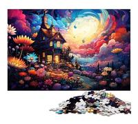 Puzzle 1000 pièces pour Adultes Motif psychédélique coloré Maison Fleurie Puzzle en Bois Jouet éducatif 1000 pièces (75 x 50 cm)