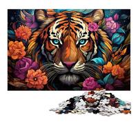 Puzzle 1000 pièces pour Adultes Motif psychédélique coloré Motif Fleur et Tigre Jeux éducatifs Cadeaux de Noël et d'anniversaire pour Adolescents de 14 Ans et Plus 1000 pièces (75 x 50 cm)