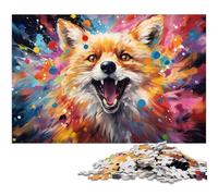 Puzzle 1000 pièces pour Adultes Motif Renard Arctique psychédélique coloré Amusant en Famille avec Affiche et fiche de Questions-réponses Assorties (75 x 50 cm)