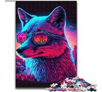 Puzzle 1000 pièces pour Adultes, Motif Renard néon, en Carton, idéal pour Les Anniversaires, Halloween, Thanksgiving et Pâques(26x38cm)