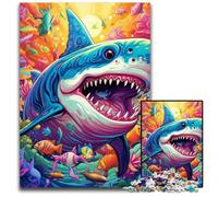Puzzle 1000 pièces pour Adultes, Motif Requin coloré, idéal pour Un Divertissement Relaxant, Un Cadeau de Noël ou Une décoration d'intérieur 26x38cm / 10,23x14,96 Pouces.