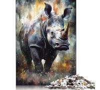 Puzzle 1000 pièces pour Adultes, Motif rhinocéros Aquarelle, Puzzle en Bois, idéal pour Les Amis et la Famille (75 x 50 cm).