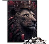 Puzzle 1000 pièces pour Adultes, Motif Roi Lion Noir ou Rouge, en Carton, idéal pour Les Adolescents et Les familles, idéal comme Cadeau de Noël(1000 pièces, 26x38cm)