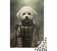 Puzzle 1000 Pièces pour Adultes, Motif Soldat Bichon Frisé, Puzzle en Bois pour Adultes, Jouets de Divertissement Familial, 1000 Pièces (75x50cm)