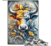 Puzzle 1000 pièces pour Adultes, Motif Taureau Fleuri, pour Adolescents, Jeux éducatifs familiaux, décoration d'intérieur, Cadeau Taille 50x75cm
