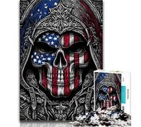 Puzzle 1000 pièces pour Adultes, Motif tête de Mort, Drapeau américain, Jeu Familial Anti-Stress, défi Difficile, renforce l'amour Entre Couples, à partir de 14 Ans, 38x26cm