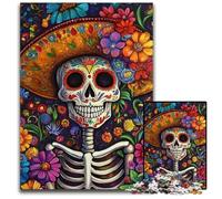 Puzzle 1000 pièces pour Adultes, Motif tête de Mort et Fleurs, en Carton, Jeux éducatifs, pour renforcer l'amour Entre Couples, à partir de 14 Ans, 26x38cm