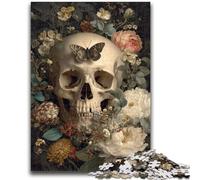 Puzzle 1000 pièces pour Adultes Motif tête de Mort et Fleurs, idéal comme Cadeau pour Toute la Famille, à partir de 14 Ans, 26x38cm