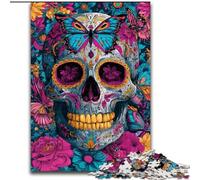 Puzzle 1000 pièces pour Adultes, Motif tête de Mort et Papillon, en Bois, pour Une Interaction familiale et Un défi cérébral, Taille 50x75cm