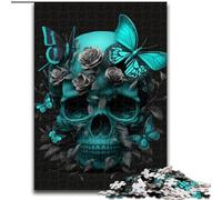 Puzzle 1000 pièces pour Adultes, Motif tête de Mort et Papillon Vert, en Bois, idéal pour Les Anniversaires, Les fêtes, Les décorations de fêtes spatiales, 1000 pièces(50x75cm)