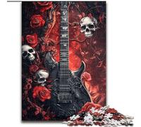 Puzzle 1000 pièces pour Adultes, Motif tête de Mort, Rose et Guitare, Jeu d'activités familiales pour Adolescents, Casse-tête Stimulant (Taille 50x75cm)