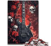 Puzzle 1000 pièces pour Adultes, Motif tête de Mort, Rose, Guitare, Anti-Stress, Vacances, Tue-Temps, avec Affiche et fiche de Questions Assorties, 50x75cm