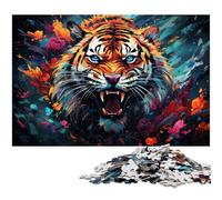 Puzzle 1000 pièces pour Adultes Motif Tigre Aquarelle Art psychédélique coloré Puzzle en Papier Cadeau Amusant 1000 pièces (38 x 26 cm)