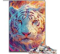 Puzzle 1000 pièces pour Adultes, Motif Tigre Blanc coloré en Bois, idéal pour Les Anniversaires, Noël et Halloween, 50x75cm, décoration Artistique à Faire soi-même, Cadeau d'anniversaire idéal.