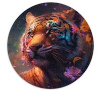 Puzzle 1000 pièces pour Adultes, Motif Tigre coloré, Rond, en Carton, idéal pour Les Loisirs en Famille, idéal pour Les Vacances et Les soirées de Jeux interactives, 1000 pièces (67,5x67,5cm)