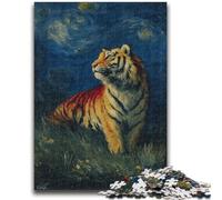Puzzle 1000 pièces pour Adultes, Motif Tigre étoilé, Anti-Stress, pour Passer des Vacances, avec Affiche et fiche de Questions-réponses Assorties, 50x75cm