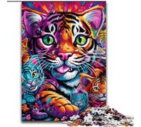 Puzzle 1000 pièces pour Adultes, Motif Tigre psychédélique, activité à Domicile pour Les Vacances, Les Anniversaires et Les soirées de Jeux en Famille (Taille : 26x38cm)