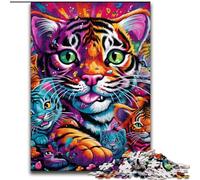 Puzzle 1000 pièces pour Adultes, Motif Tigre psychédélique, Jeu interactif Familial, décoration d'intérieur à Faire soi-même, (Taille : 50x75cm)