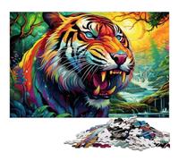 Puzzle 1000 pièces pour Adultes, Motif Tigre psychédélique, Puzzle en Bois, Casse-tête Haute difficulté pour Adolescents, 50x75cm / 19,68x29,52 Pouces