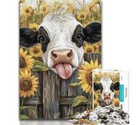 Puzzle 1000 pièces pour Adultes, Motif Vache Tournesol, Jouets éducatifs et éducatifs pour la Famille, pour renforcer l'amour Entre Couples, 38x26cm