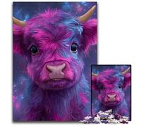 Puzzle 1000 pièces pour Adultes, Motif Vache Violette des Highlands, en Carton, idéal pour Les Anniversaires, Les fêtes et Noël 26x38cm