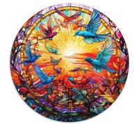 Puzzle 1000 pièces pour Adultes, Motif vitrail, Oiseau, Rond, Un véritable défi à réaliser soi-même pour Les passionnés, idéal pour se détendre (67,5 x 67,5 cm)