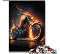 Puzzle 1000 pièces pour Adultes Motos avec feu en Bois, ce Qui en Fait Un Excellent Cadeau pour s'amuser en Famille 50x75cm pour Les Anniversaires, Les Vacances et Les Occasions spéciales