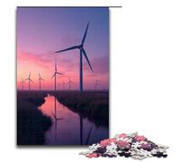Puzzle 1000 pièces pour Adultes Moulins à Vent tournant Lentement au crépuscule Puzzle en Bois pour Adultes et Enfants Outil de soulagement du Stress 1000 pièces (75 x 50 cm)