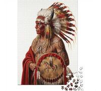 Puzzle 1000 Pièces pour Adultes, Native American Warrior with Shield, 52x38cm/1000pcs, Carton Blanc avec Peu De Poussière; pour Un Loisir Calme Et Régulier