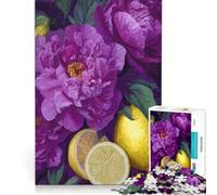 Puzzle 1000 pièces pour Adultes Nature Morte pivoines Violettes et Citrons Jeu Impossible défi à relever idéal comme Cadeau 38x52cm