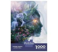 Puzzle 1000 Pièces pour Adultes Nature's Harmony A Woman's Profile with Waterfall and Flowers Puzzles pour Adultes Cadeau d'anniversaire Jeu D'interaction Parent-Enfant Jeu Intellectuel 70x50cm/1000p
