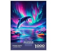 Puzzle 1000 Pièces pour Adultes Neon Dolphin Aurora Wall Art Print Puzzle Casse-tête Difficile, Idéal comme Cadeau pour Toute La Famille 52x38cm/1000pcs