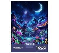 Puzzle 1000 Pièces pour Adultes Neon Dreamscape with Moon and Flowers Puzzle pour Adultes Jeux Relaxants Analyse Et Logique, Idéal comme Cadeau pour Toute La Famille 52x38cm/1000pcs